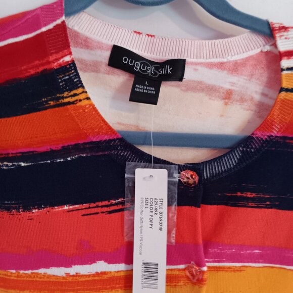 August Silk Women's Large Cardigan Poppy Stripped NWT - Picture 1 of 4